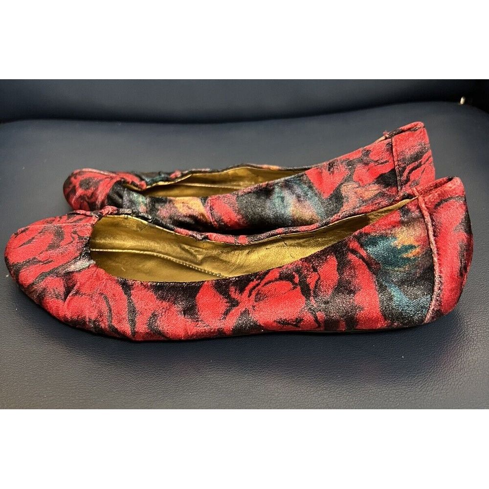 Nine West 6.5 Love Velvet Floral Print Rounded Toe Ballet‎ Flat Slip-On Skimmer